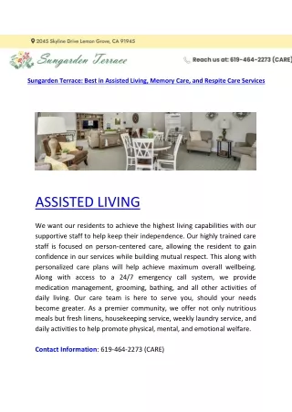 Sungarden Terrace Best in Assisted Living, Memory Care, and Respite Care Services