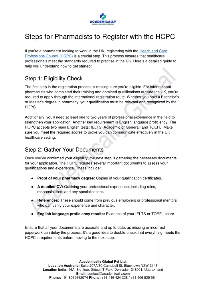 steps for pharmacists to register with the hcpc