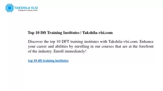 top 10 dft training institutes takshila vlsi com