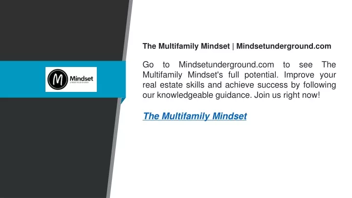 the multifamily mindset mindsetunderground