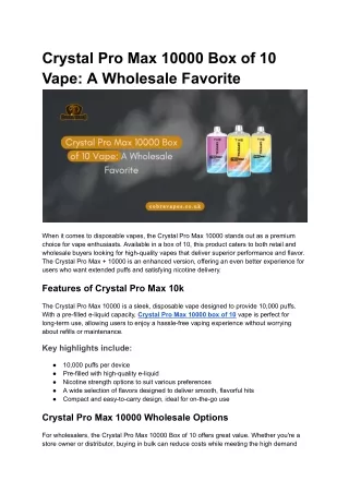 Crystal Pro Max 10000 Box of 10 Vape_ A Wholesale Favorite