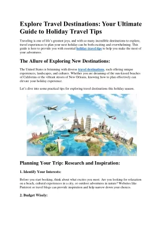 Explore Travel Destinations: Your Ultimate Guide to Holiday Travel Tips