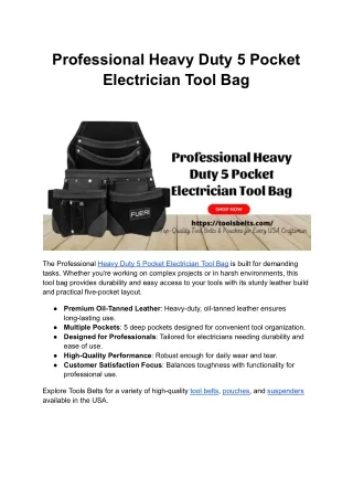 Professional Heavy Duty 5 Pocket Electrician Tool Bag