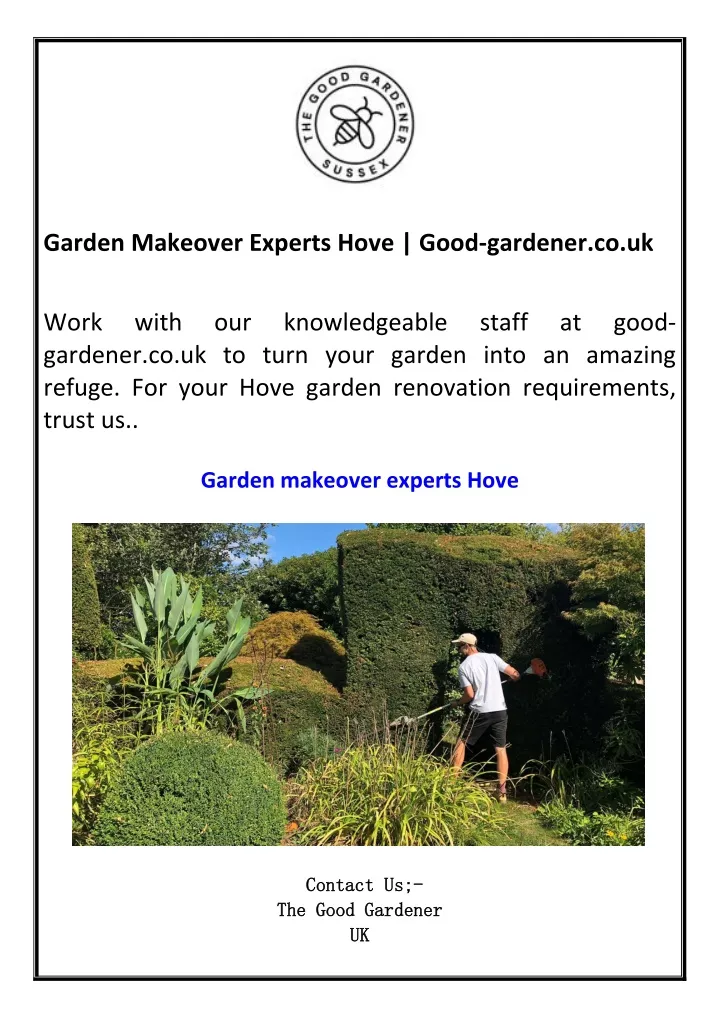 garden makeover experts hove good gardener co uk