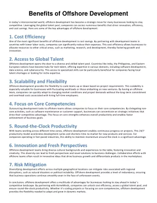 Benefits of Offshore Development