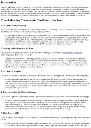 Troubleshooting Common Air Conditioner Problems