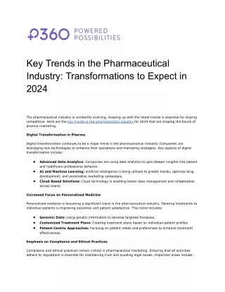 Key Trends in the Pharmaceutical Industry