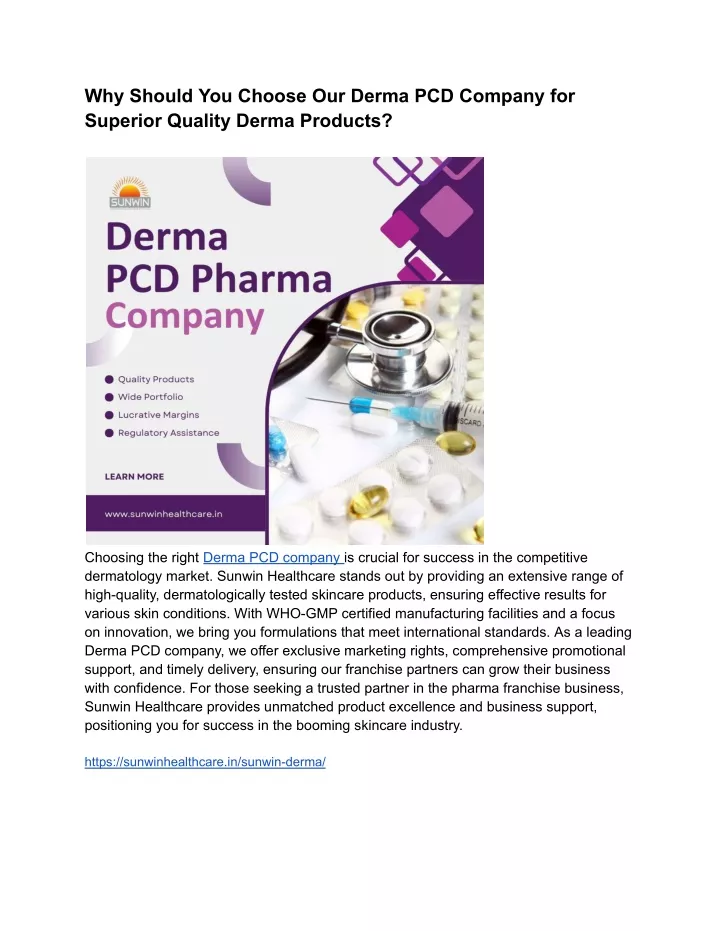 why should you choose our derma pcd company