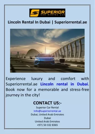 Lincoln Rental In Dubai  Superiorrental.ae