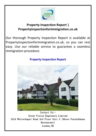 Property Inspection Report  Propertyinspectionforimmigration.co.uk