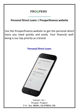 Personal Direct Loans  Prosperfinance.website