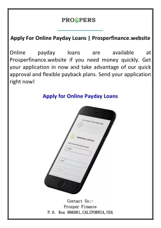 Apply For Online Payday Loans Prosperfinance.website