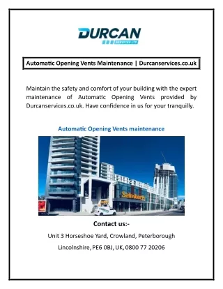 Automatic Opening Vents Maintenance | Durcanservices.co.uk