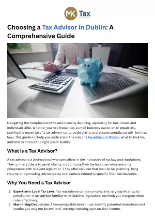 Choosing a Tax Advisor in Dublin A Comprehensive Guide