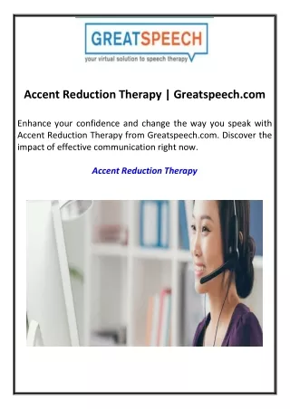 Accent Reduction Therapy Greatspeech.com