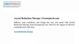 Accent Reduction Therapy Greatspeech.com