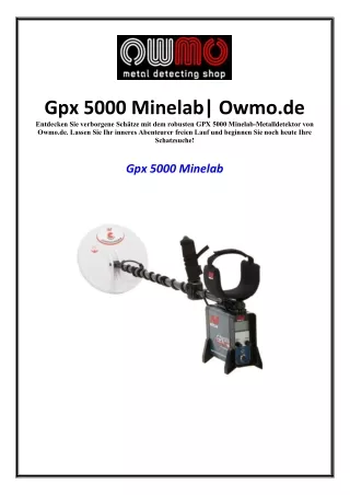 Gpx 5000 Minelab| Owmo.de