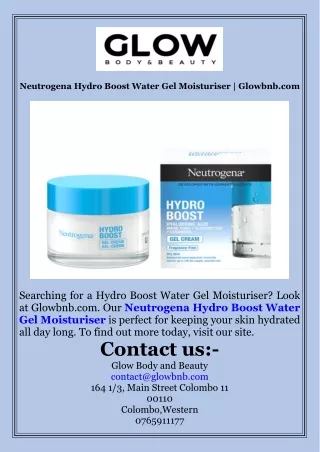 Neutrogena Hydro Boost Water Gel Moisturiser  Glowbnb.com