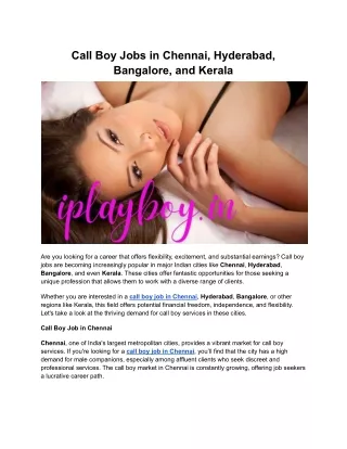 Call Boy Jobs in Chennai, Hyderabad, Bangalore, and Kerala