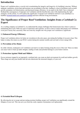 The Significance of Proper Roof Ventilation: Insights from a Carlsbad Ca Expert
