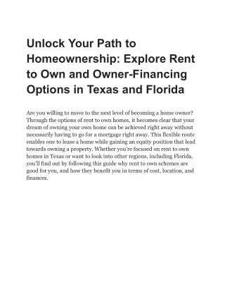 Unlock Your Path to Homeownership Explore Rent to Own and Owner-Financing Options