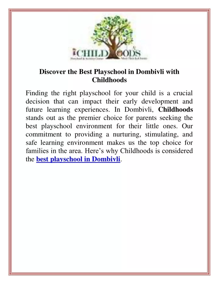 discover the best playschool in dombivli with