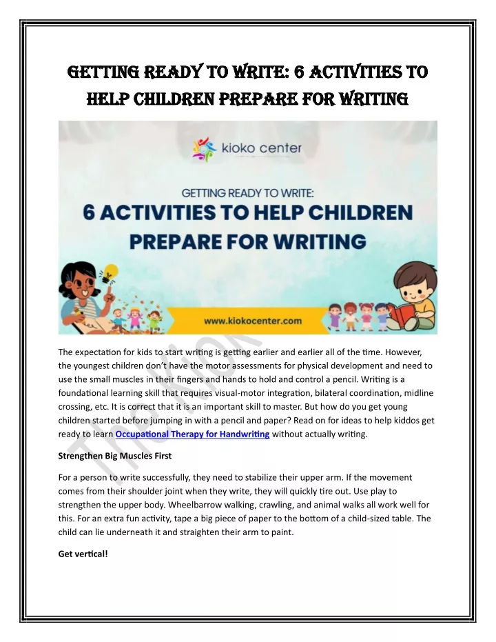 getting ready to write 6 activities to getting