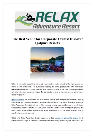 Team Building Activities Venue | Relax Adventure Resort