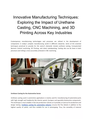 Innovative Manufacturing Techniques_ Exploring the Impact of Urethane Casting, CNC Machining, and 3D Printing Across Key