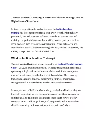 Tactical Medical Training