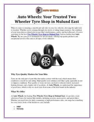 Best Two Wheeler Tyre Shop in Mulund East – Auto Wheels