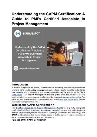 Understanding the CAPM Certification A Guide to PMI's Certified Associate in Project Management