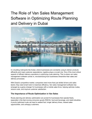 the role of van sales management software