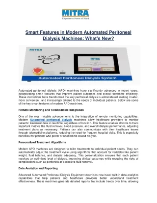 Smart Features in Modern Automated Peritoneal Dialysis Machines: What’s New?