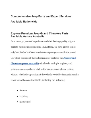 Comprehensive Jeep Parts and Expert Services Available Nationwide