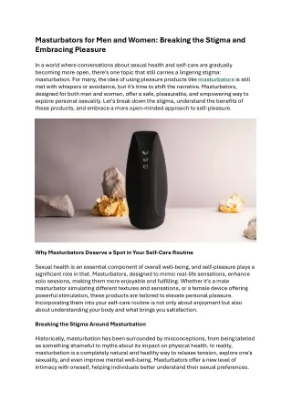 Masturbators for Men and Women - Breaking the Stigma and Embracing Pleasure