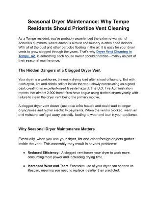 Seasonal Tips for Tempe- Why You Need to Clean Your Dryer Vents