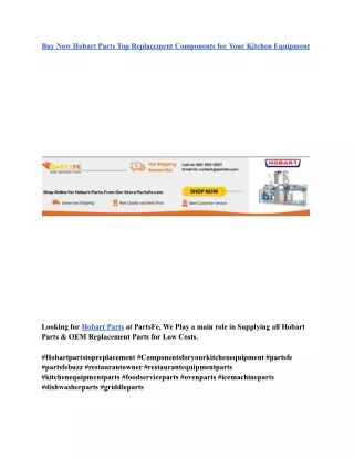 Buy Now Hobart Parts Top Replacement Components for Your Kitchen Equipment