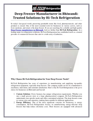 Deep Freezer Manufacturer in Bhiwandi for Quality Cooling Solutions