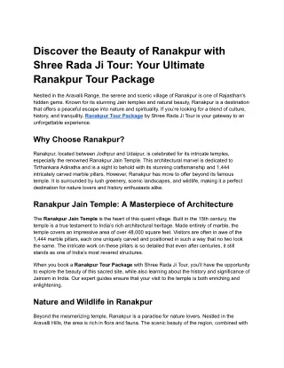 Discover the Beauty of Ranakpur with Shree Rada Ji Tour_ Your Ultimate Ranakpur Tour Package