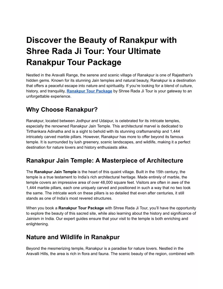 discover the beauty of ranakpur with shree rada