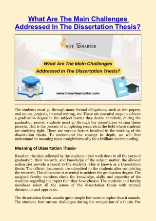 What Are The Main Challenges Addressed In The Dissertation Thesis?