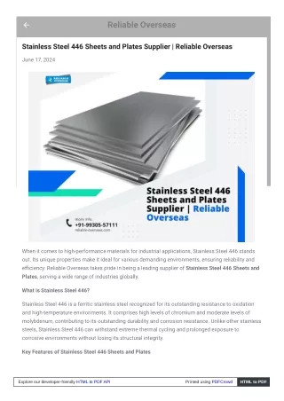 Stainless Steel 446 Sheets and Plates Supplier  Reliable Overseas