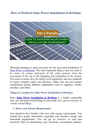 How to Perform Solar Power Installation in Brisbane?