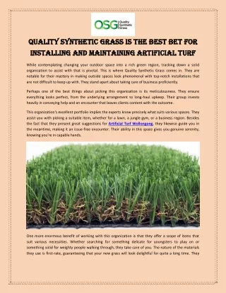 Quality Synthetic Grass is the best bet for Installing and Maintaining Artificial Turf