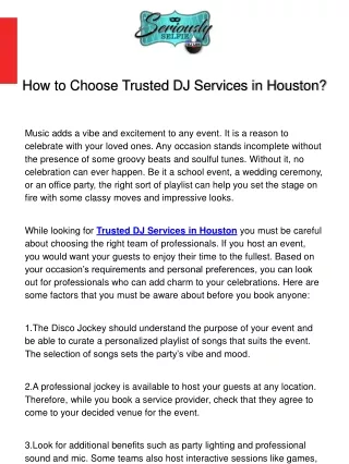How to Choose Trusted DJ Services in Houston?