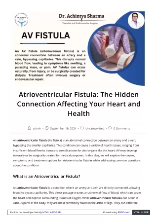 AV Fistula Comprehensive Guide on Creation, Care, and Complications.