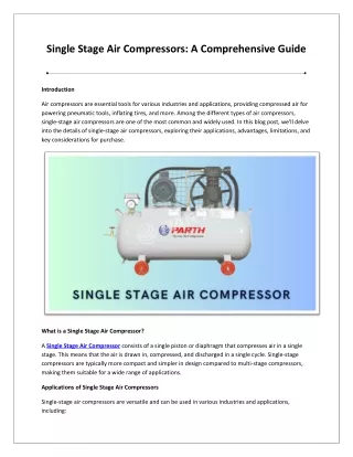 single stage air compressors a comprehensive guide
