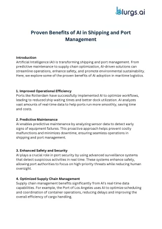 Proven Benefits of AI in Shipping and Port Management