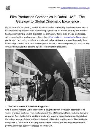 Film Production Companies in Dubai, UAE - The Gateway to Global Cinematic Excellence